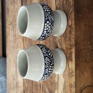 Vintage King German Small Wine Cups, Pottery Blue Grape Vine Pattern (2)